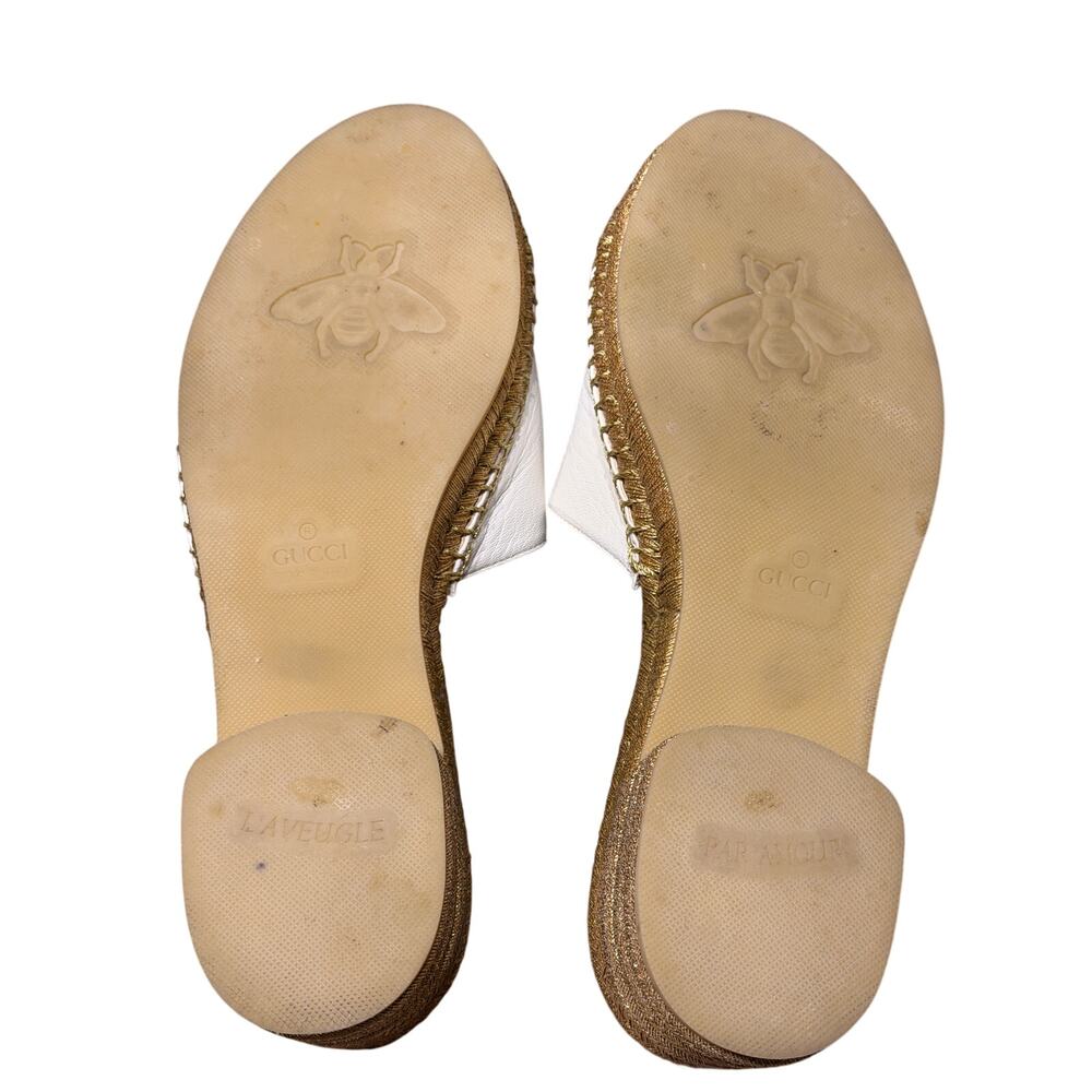 Gucci GG Marmont Platform Slide Sandals 40 Gold Espadrille 655820 - Picture 6 of 9